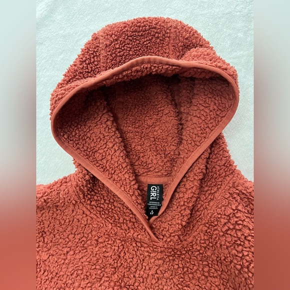 Athleta Girl Sz Lg 12 Orange/rust So Snug Sherpa pull on sweater kangaroo pocket - Picture 3 of 7